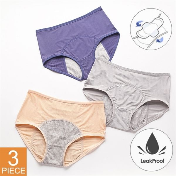 

3pcs/set leak proof menstrual pantie period underwear pants physiological underwear plus size waterproof briefs 220311, Black;pink
