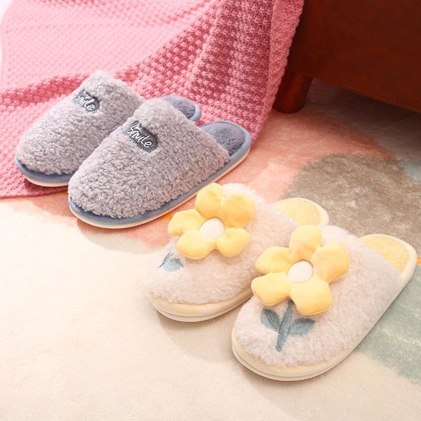 

slippers ladies cotton shoes warm plush winter home cute indoor, Black