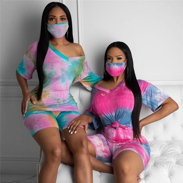 

two piece dress tie dye print basic tshirt shorts set women casual outfits lounge wear jogging femme biker summer sportwear tcyn, White