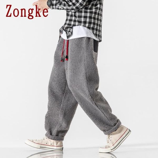 

zongke winter harem pants men joggers sweatpants streetwear trousers chinese style cashmere mens 2021 m-4xl men's, Black