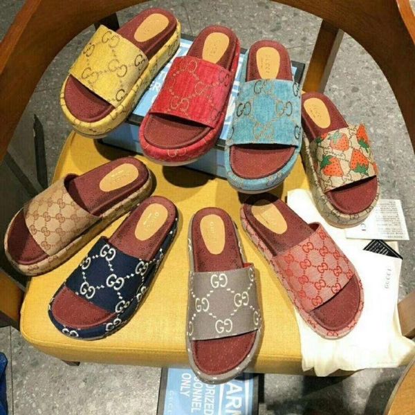 

slipper g family embroidered sandals with thick soles and g-shaped slipperszly, Black