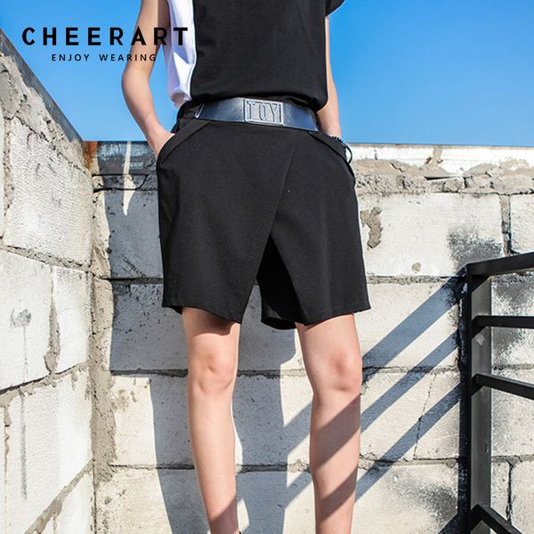 

black spandex shorts women summer loose belt femme wide leg punk rock 210427, White;black