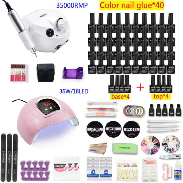 

nail art kits 2021 40/30/20/10 colors manicure set with lamp drill machine for pedicure tool kit
