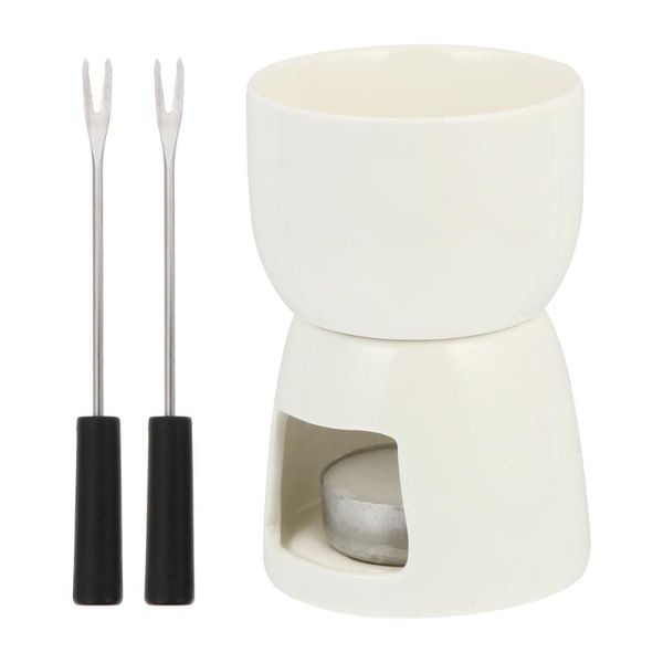 

forks 1 set ceramic fondue with 2 premium tea light porcelain melting pot