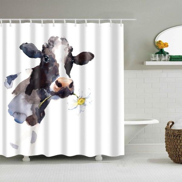 

cartoon animals shower curtain cow flowers fashion bath accessories with 12 hooks waterproof polyester fabric bathroom decor curtains