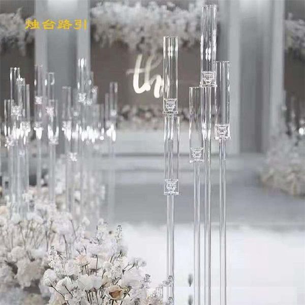 

party decoration 2021 style 105cm tall clear candle holders wedding centerpiece crystal 5 arms candelabra for and mariage