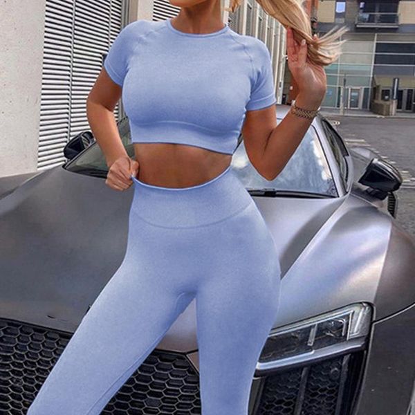 

pcs/set seamless fitness women sports suits gym clothing breathable running leggings workout + crop yoga set outfit