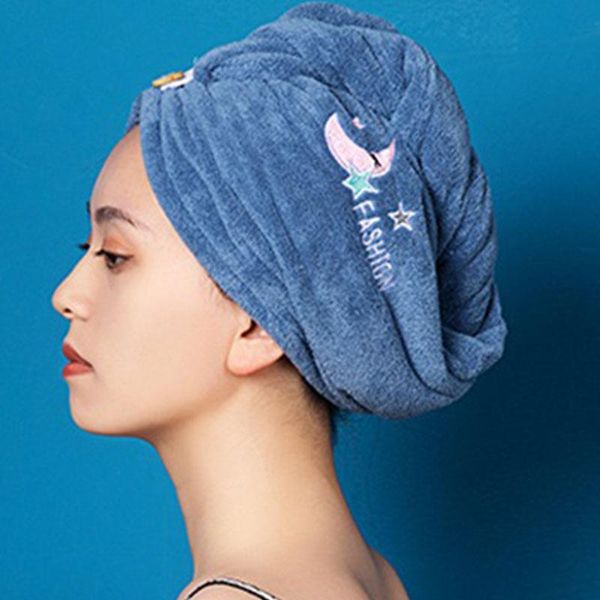 

towel women absorbent embroidery dry hair cap breathable coral fleece quick-drying turban hat for drying bath