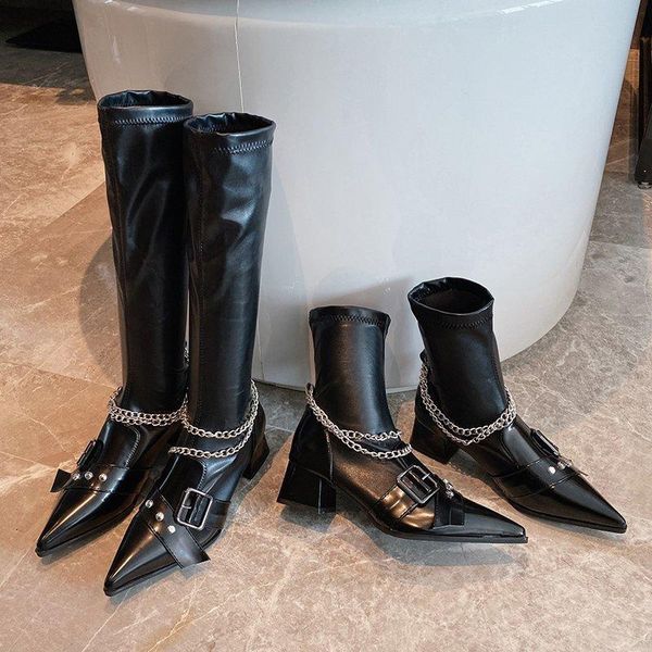 

boots women's motorcycle 2021 fashion woman shoes knee cool rivet metal decoration ladies female ankle booties, Black