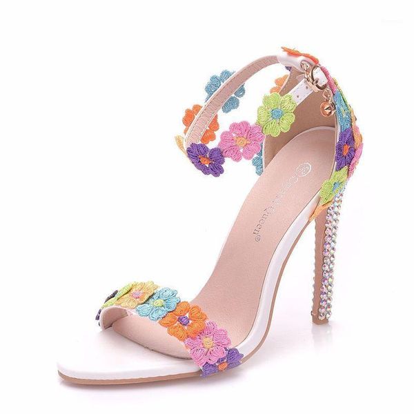

women sandals wedding party lace pu rhinestones buckle strap 11cm thin high heels round toe sandal shoes size 35-421, Black