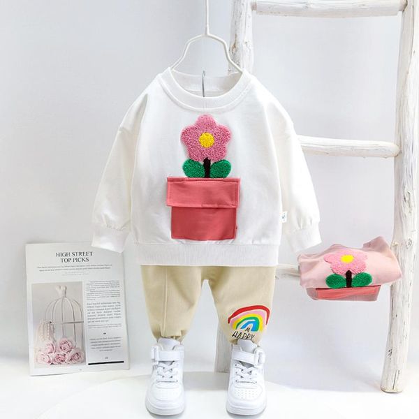 

clothing sets girls clothes floral sweatshirt + panats toldder for teenage spring autumn baby girl, White