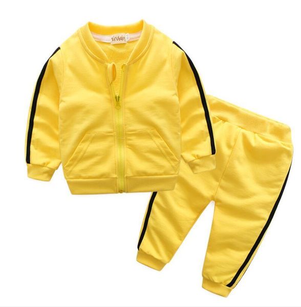 

clothing sets 2021 korean leisure baby boy clothes set tracksuits zipper long sleeved + pants 2pcs infant outfits kids bebes jogging sui, White