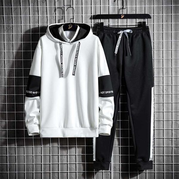 

casual tracksuit men hooded sweatshirt outfit spring autumn mens sets sportswear male hoodie+pants 2pcs jogging sports suit 211109, Gray