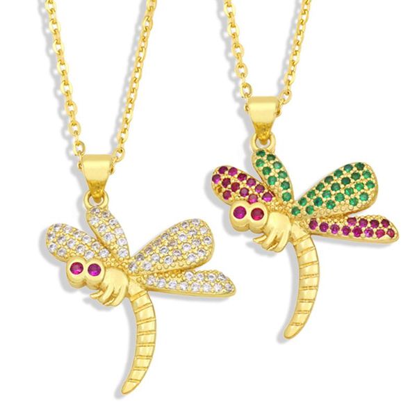 

pendant necklaces flola copper cz dragonfly necklace for women white stone short gold chain girls jewelry nkey07, Silver