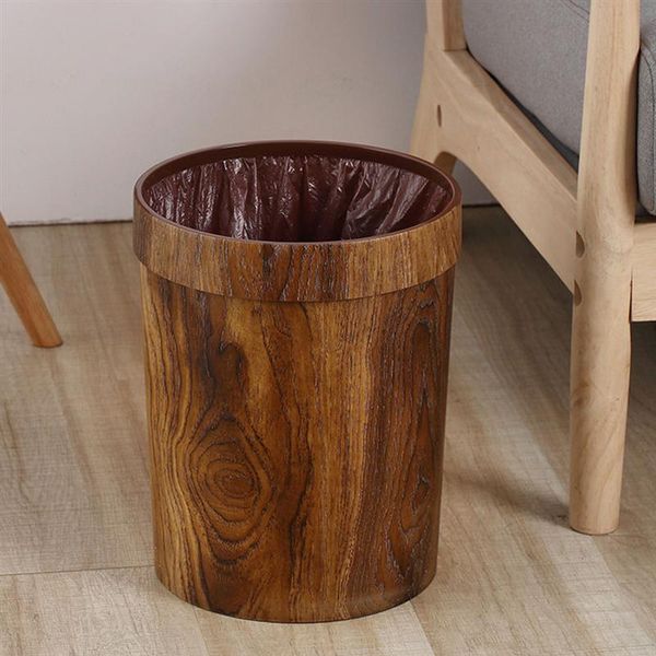

waste bins 1pc woodgraining container vintage trash can imitated solid wood for el living room home