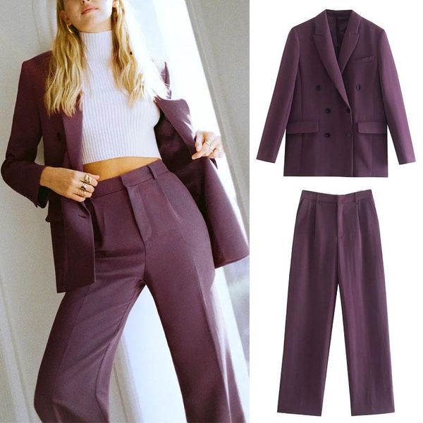

women's two piece pants set woman 2 pieces long sets women blazer jacket 2021 fashion female sleeve office chic blazers trousers suit, White