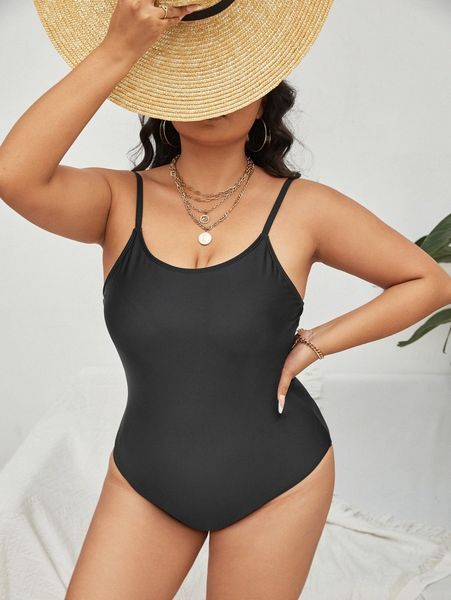 

plus solid one piece swimsuit s7rj#, Black