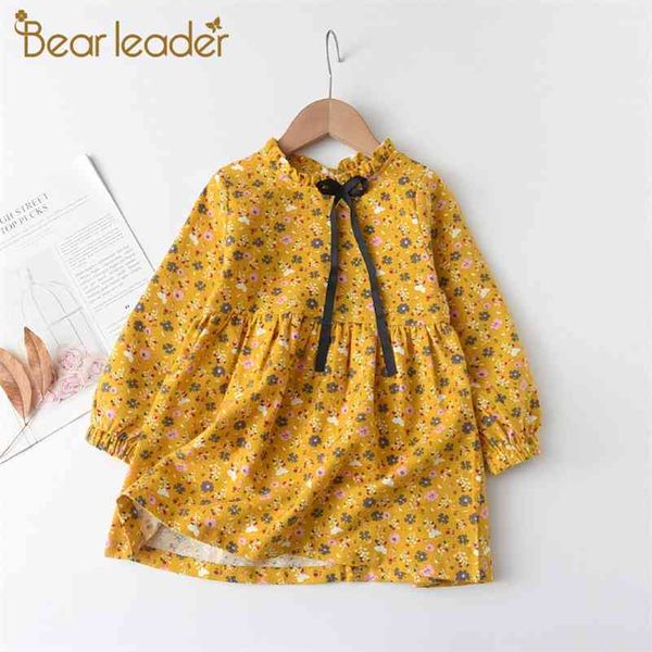 

bear leader girls flowers dresses autumn spring fashion kids princess dress floral costumes children clothing 3-7y 210708, Red;yellow