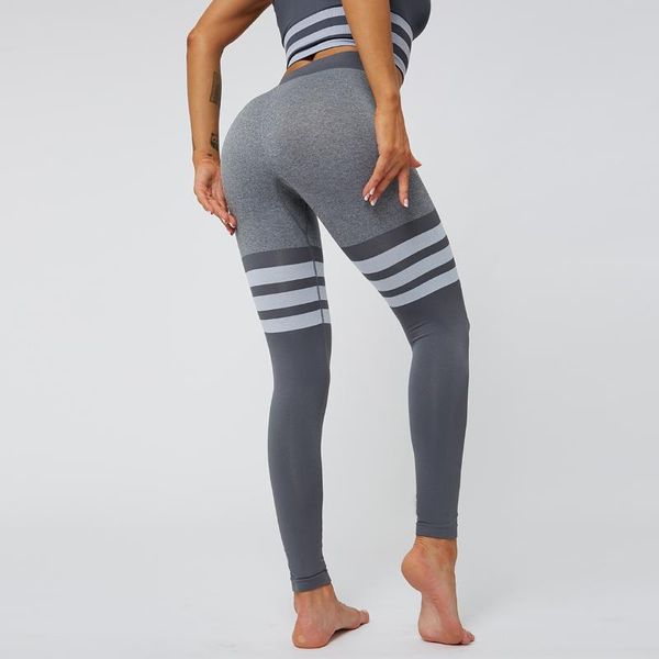 

yoga outfit striped splicing woman seamless legging pants sports high waist full length workout leggings for fittness