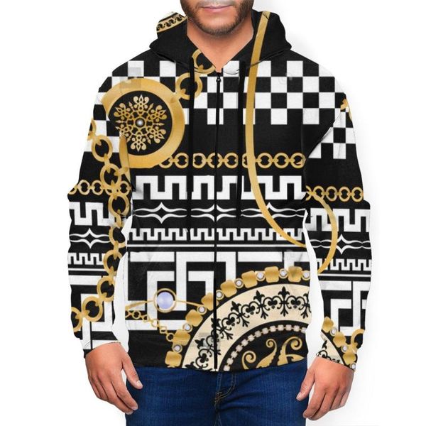 

men's hoodies & sweatshirts baroque graphic print zipper ribbon hooded hoodie men casual black oversize coat fashion sweatshirt custom