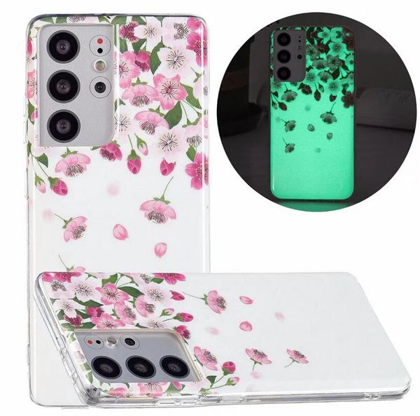 Leuchtende weiche TPU-Hüllen für Samsung S21 PLUS S20 Ultra A32 A52 A72 A12 A21S A51 A71 A22 5G S21FE Totenkopf-Blumen-Tier-Sonnenblumen-Schildkröte, leuchtet im Dunkeln