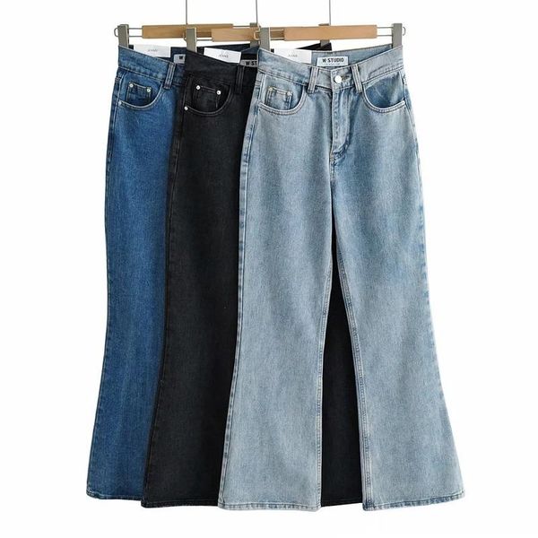 

women's jeans fashion casual denim pants 2021 autumn high-waisted solid color slim trousers womens wide leg full, Blue