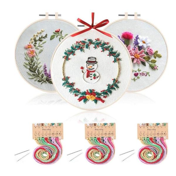 

sets embroidery diy kit with embrodiery needle thread 30*30cm 3pcs hoop other arts and crafts