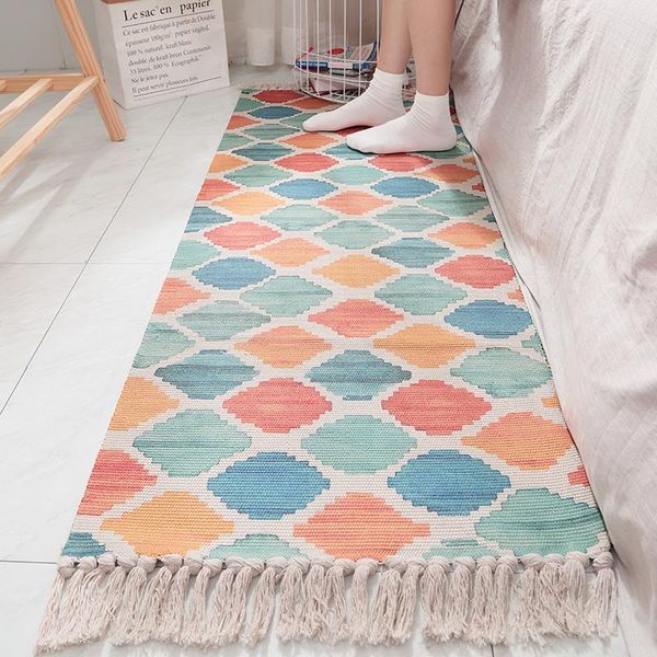 

carpets cotton and linen tassel woven carpet floor mat door bedroom tapestry decorative blanket tea living room area rug q20