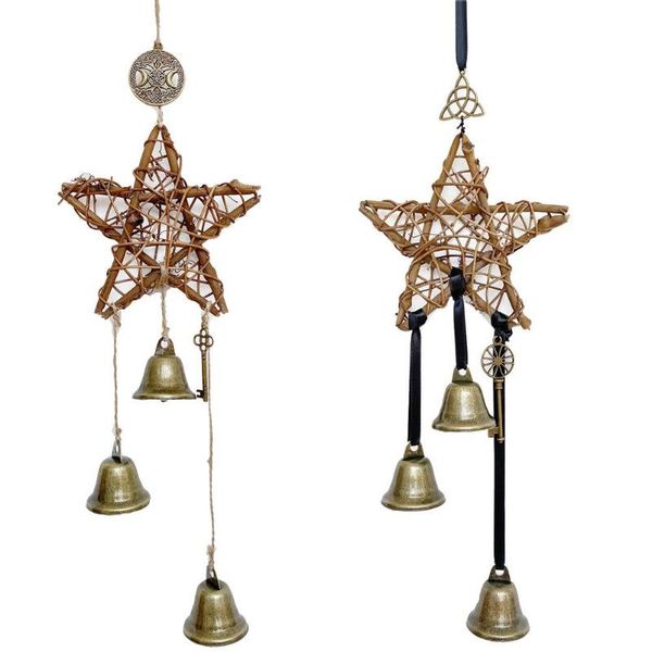 

decorative objects & figurines magic witch bell blessing bells keychain pagan energy decor five-pointed star vine rings home protection bani