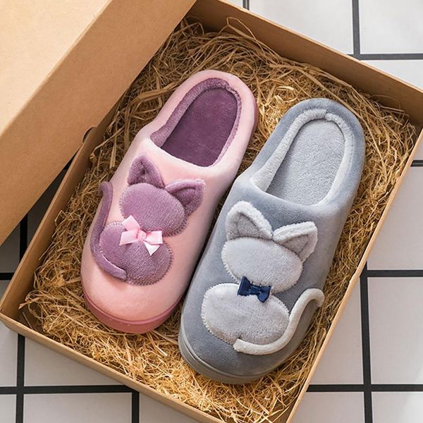 

slippers girls winter short plush cute ladies cat indoor home shoes women 2021 autumn/winter furry woman, Black
