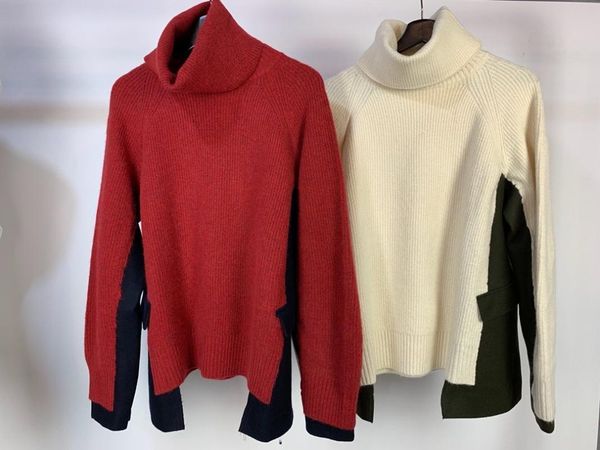 

women's sweaters ladies fashion long-sleeved casual detachable high-neck stitching sweater 1119 fai7, White;black