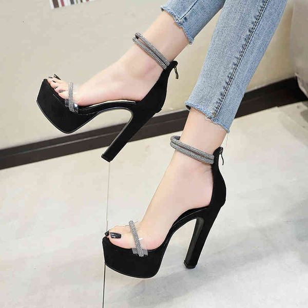 

platform block heel women summer designer sandals party nichtclub shoes 13cm size 34 to 39, Black