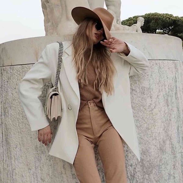 

women's suits & blazers single button beige oversize suit women autumn winter long sleeve notched coats female casual vintage elegant c, White;black