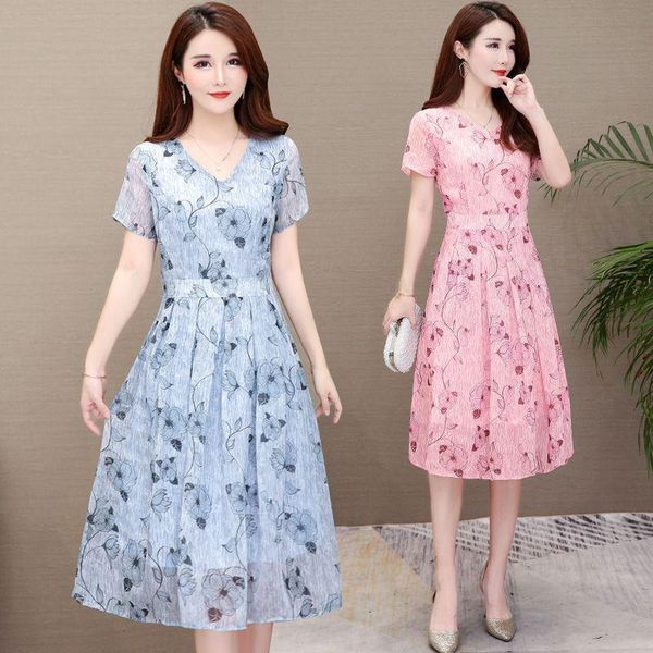 

casual dresses korean 2021 summer dress medium length women's fashion temperament short sleeve a-line knee, Black;gray