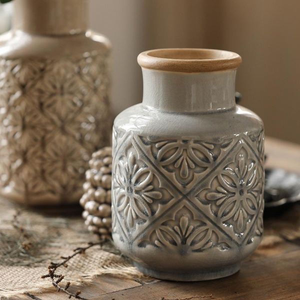 

vases domino embossed pattern vintage vase decoration home ornament american ceramic flowerpot high and low style