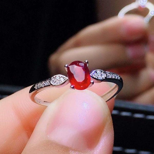 

natural real ruby small ring per jewelry 925 sterling silver 4*6mm 0.6ct gemstone fine for women j211091 cluster rings, Golden;silver