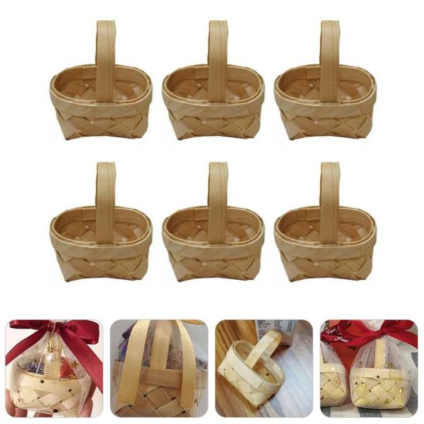 

6pcs mini candy storage basket gift box handwoven wood chip for wedding baskets