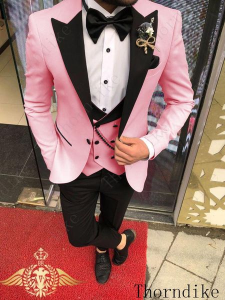 

thorndike 2021 latest coat pant designs pink men suit slim fit groom tuxedo 3 piece custom made wedding suits prom blazer set men's & b, White;black