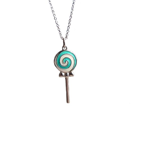 

sweet 925 sterling silver blue enamel lollipop necklace women's clavicle chain pendant niche design birthday gift