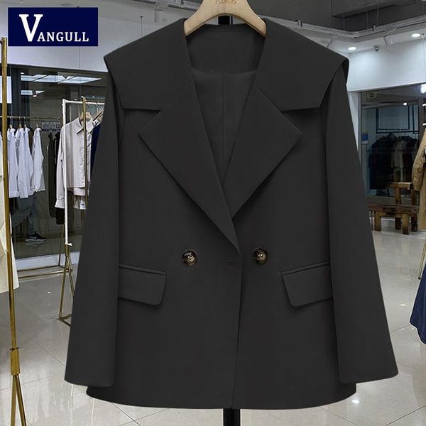 

women's suits & blazers vangull classic design solid single button women coat 2021 autumn long sleeve turn-down ladies female jacket, White;black