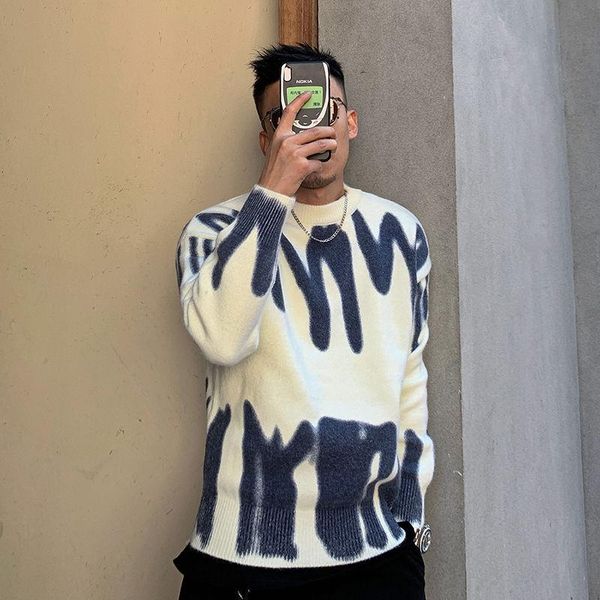 

men's sweaters spring and autumn round neck pullover loose long-sleeved printed sweater coat jacket korean trend, White;black