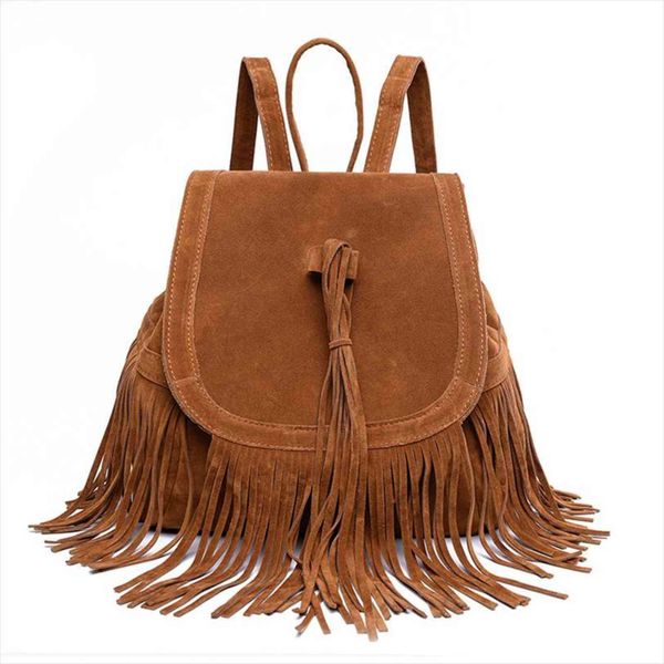 

fashion women tassel backpacks girls vintage suede shoulder school bags travel backbags womens backpack mochila feminina