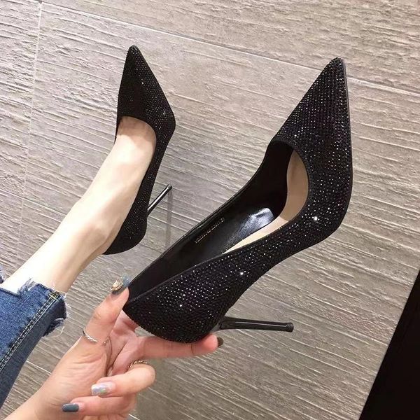 

dress shoes women summer black high heel sandals stiletto rhinestone loafers fashion party pointed wedding striptease