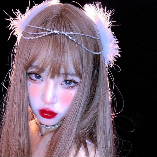 

hair clips & barrettes fashion women headbands crystal chain forehead hairbands pendant headdress party accessories white feather head decor, Golden;silver