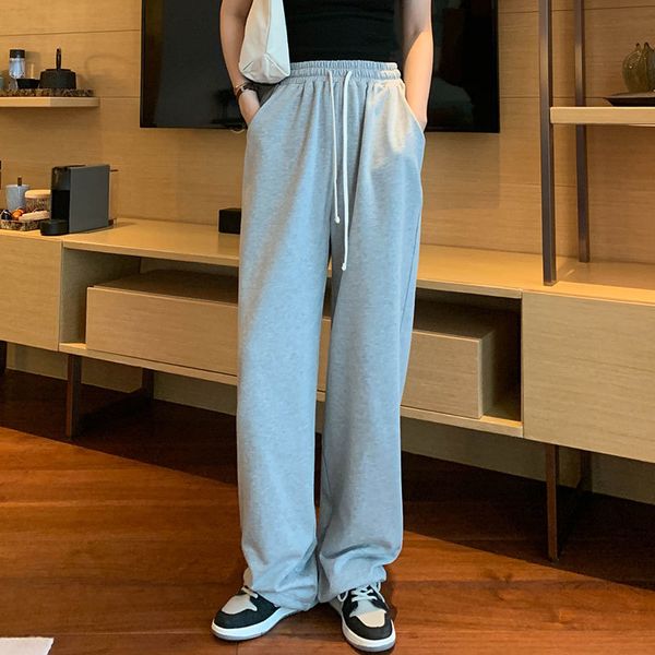 

4 colors spring autumn high elastic waist straight trousers female casual wide leg pants female (x1879) 210423, Black;white