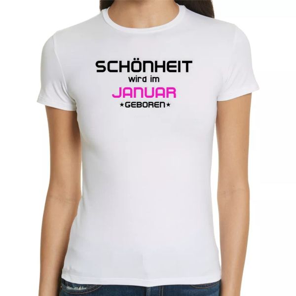 

Beauty in January born Womens T-Shirt | Gift | Birthday | Girl, White;black