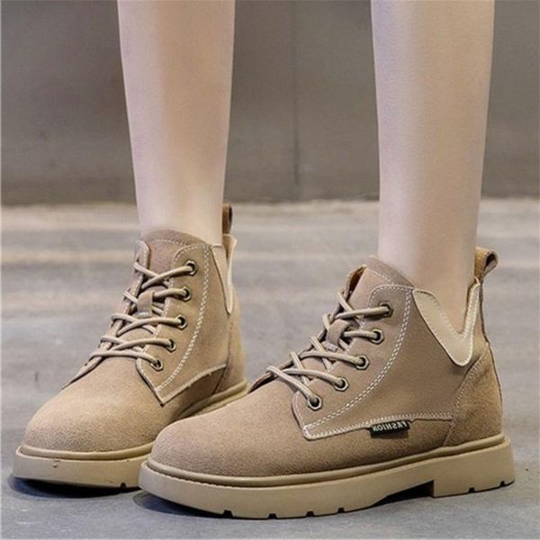 

boots meotina women genuine leather fashion cow suede platform flat ankle lace up ladies autumn winter black 40