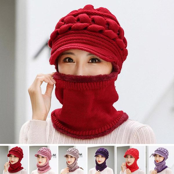 

beanie/skull caps winter knitted hat for women keep warm plus velvet thick knit outdoor windproof neck balaclava cap bonnet female gorras, Blue;gray