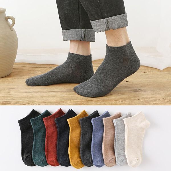 

men's socks 5 pairs 1 lot cotton men pack breathable set short black ankle gift for man size 39-44 sox