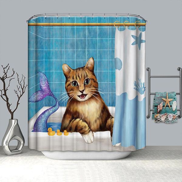 

cat shower curtain crocodile monkey take a bath waterproof curtains